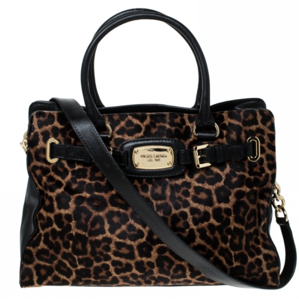 Michael Kors Leopard Print Satchel - Black and Brown